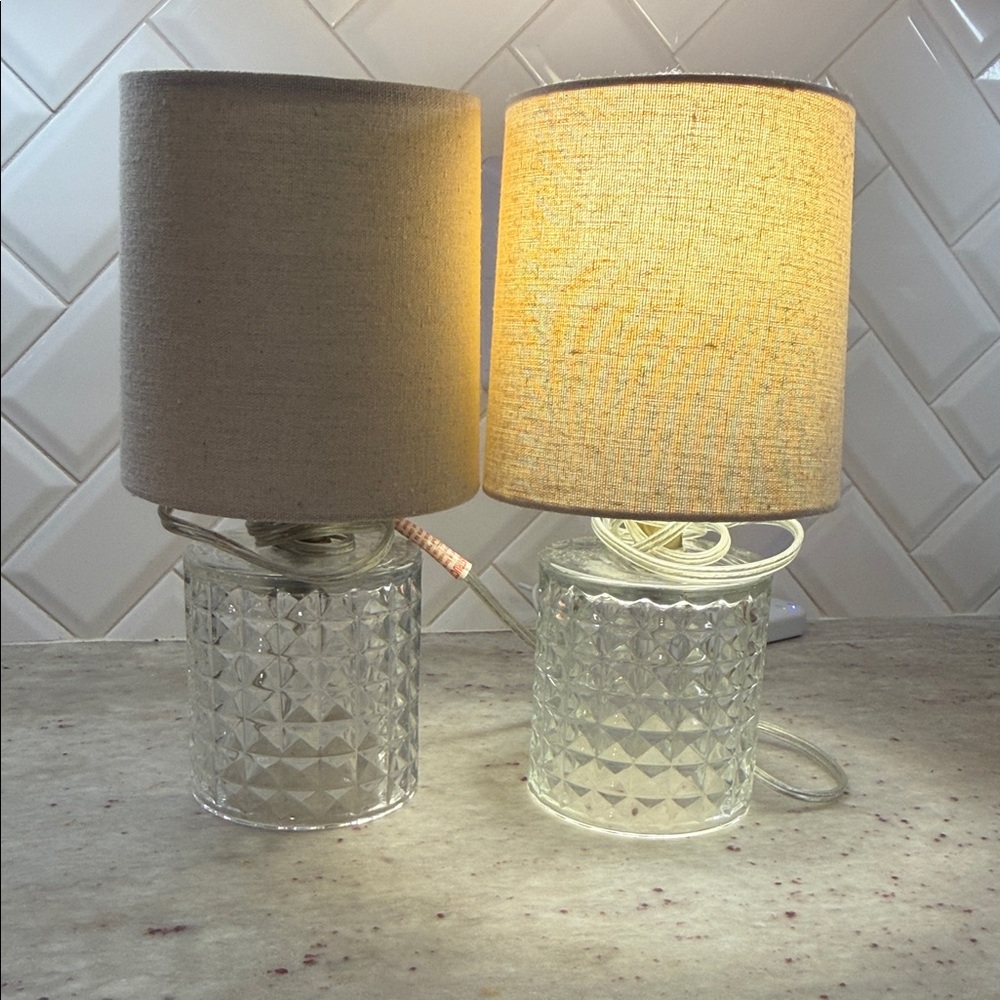 Elegant Glass Table Lamps with Beige Shades